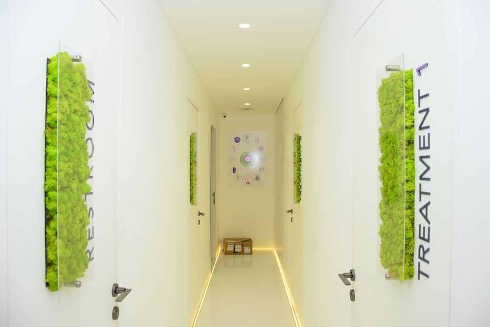 A corridor at Cormedicine lined with living moss walls